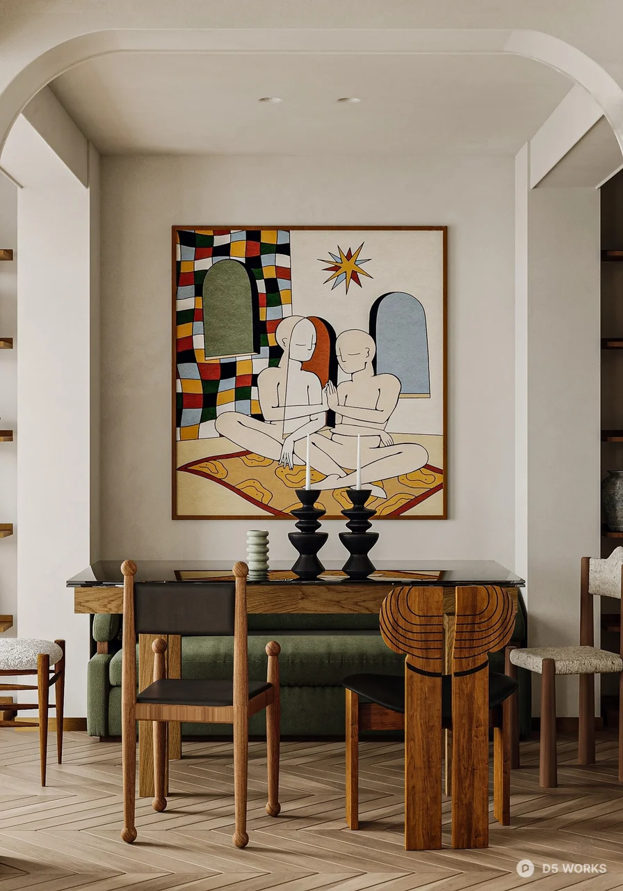 Mid Century Modern Living Dining Space 3d model thumbnail 2