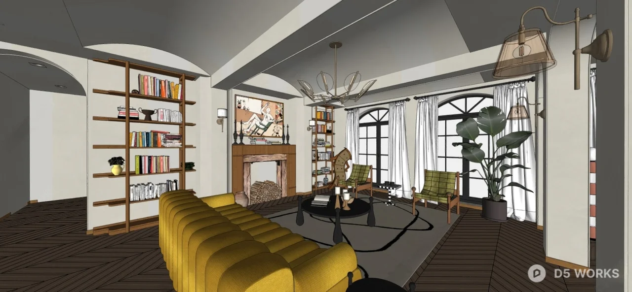 Mid Century Modern Living Dining Space 3d model thumbnail 3