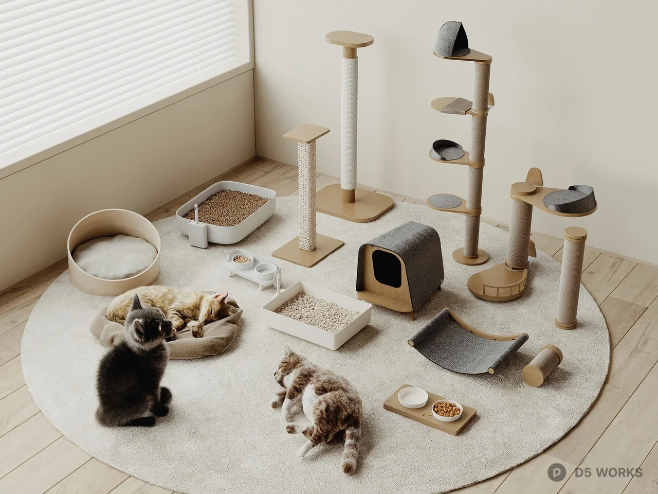 Minimalist Cat Tree And Play Set 3d model - Image 1