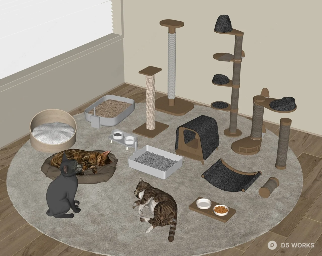 Minimalist Cat Tree And Play Set 3d model thumbnail 2