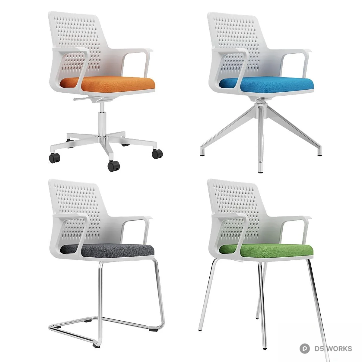 Perforated Back Office Chair With Orange Cushion 3d model thumbnail 2