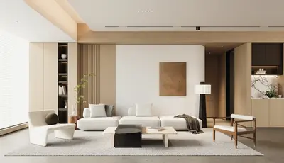 Minimalist Living Room With Wooden Accents 3d model