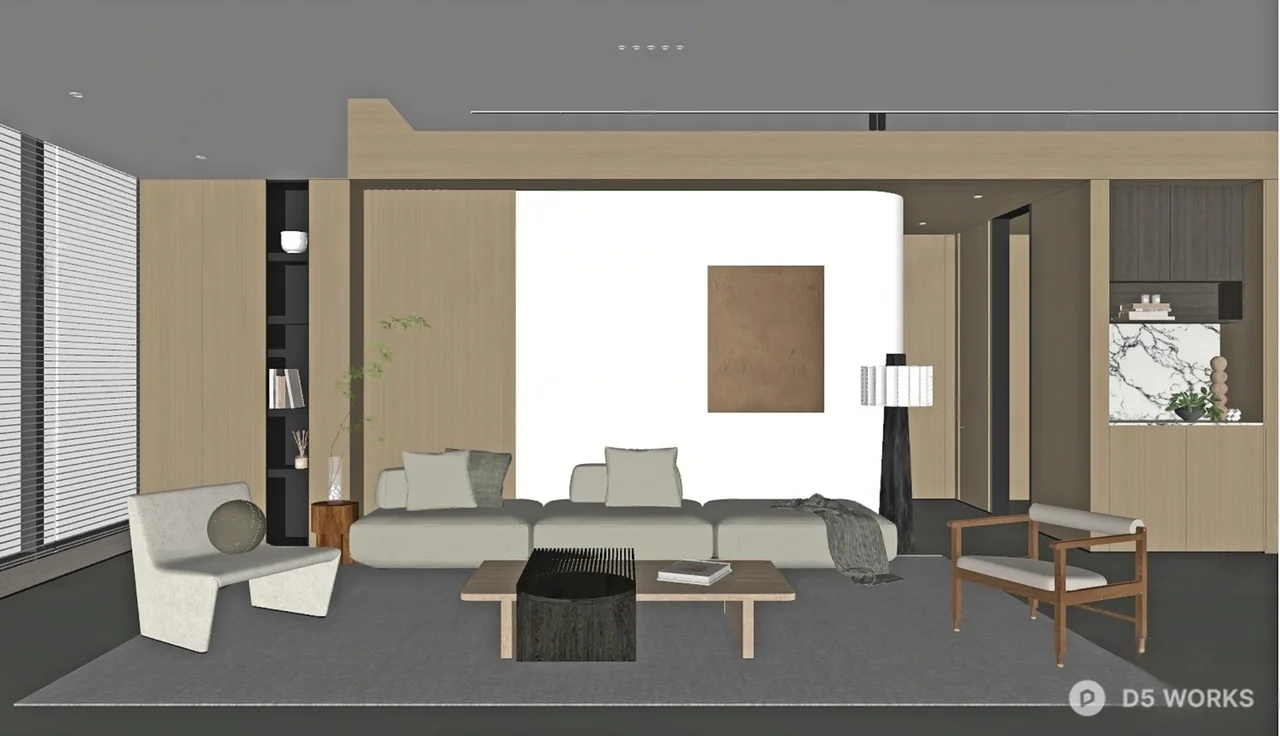 Minimalist Living Room With Wooden Accents 3d model thumbnail 2
