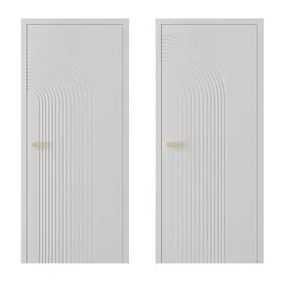 Minimalist Grooved Panel Door With Brass Handle 3d model