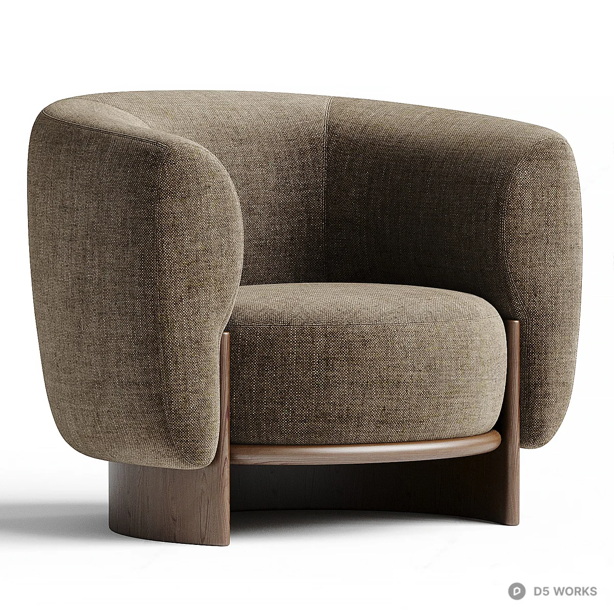 Curved Armchair With Wooden Base 3d model - Image 1