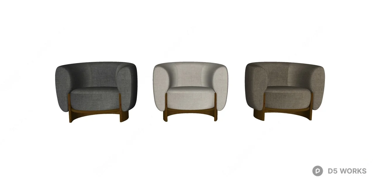 Curved Armchair With Wooden Base 3d model thumbnail 2