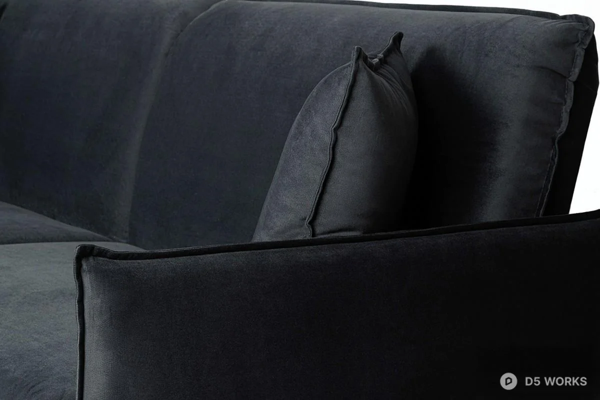 Minimalist Black Fabric Three-Seater Sofa 3d model thumbnail 4