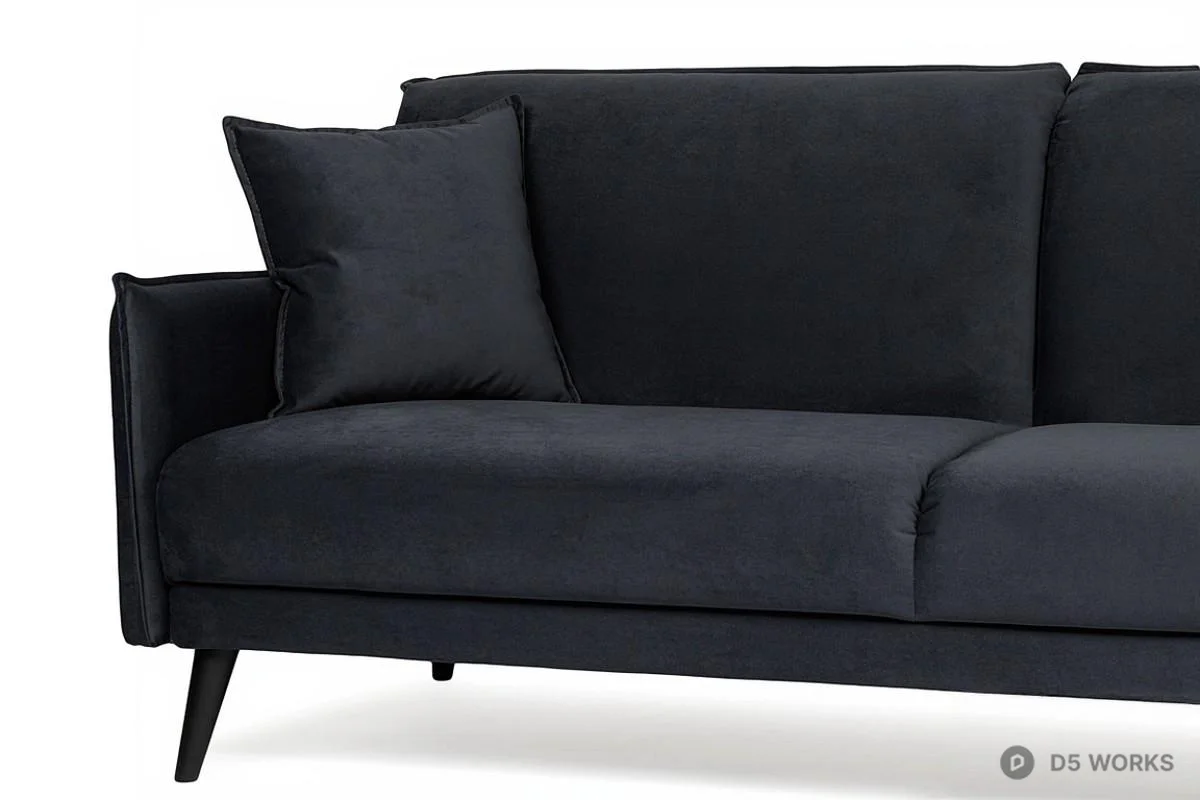 Minimalist Black Fabric Three-Seater Sofa 3d model thumbnail 2