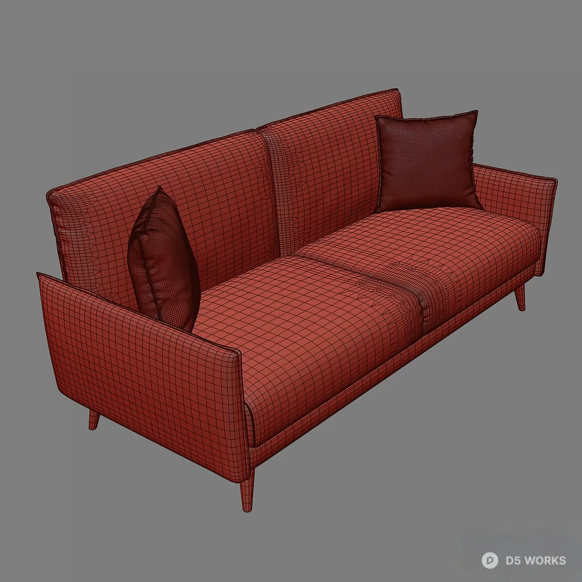 Minimalist Black Fabric Three-Seater Sofa 3d model thumbnail 6