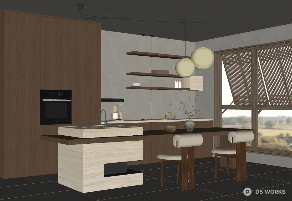 Minimalist Dining Space with Island Counter 3d model thumbnail 2