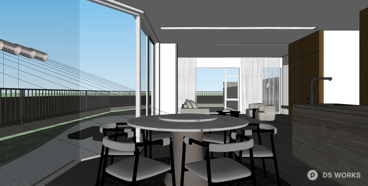 Minimalist Open Plan Living Dining Space 3d model thumbnail 2