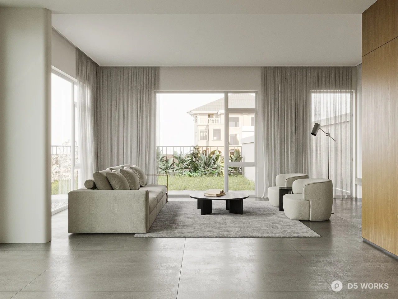 Minimalist Open Plan Living Dining Space 3d model thumbnail 3