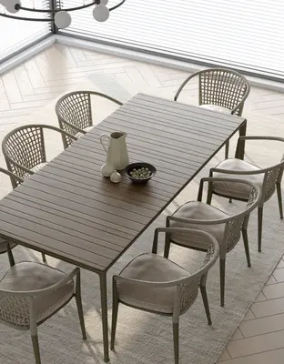 Minimalist Dining Room with Woven Chairs 3d model