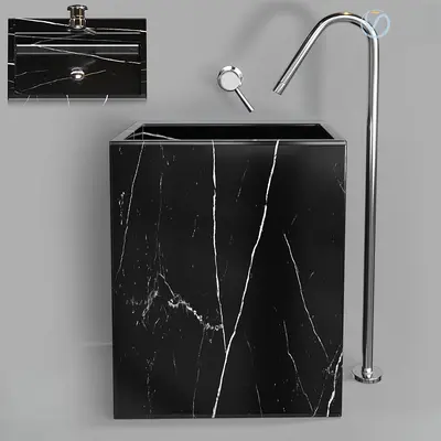 Black Marble Vessel Sink With Chrome Faucet 3d model