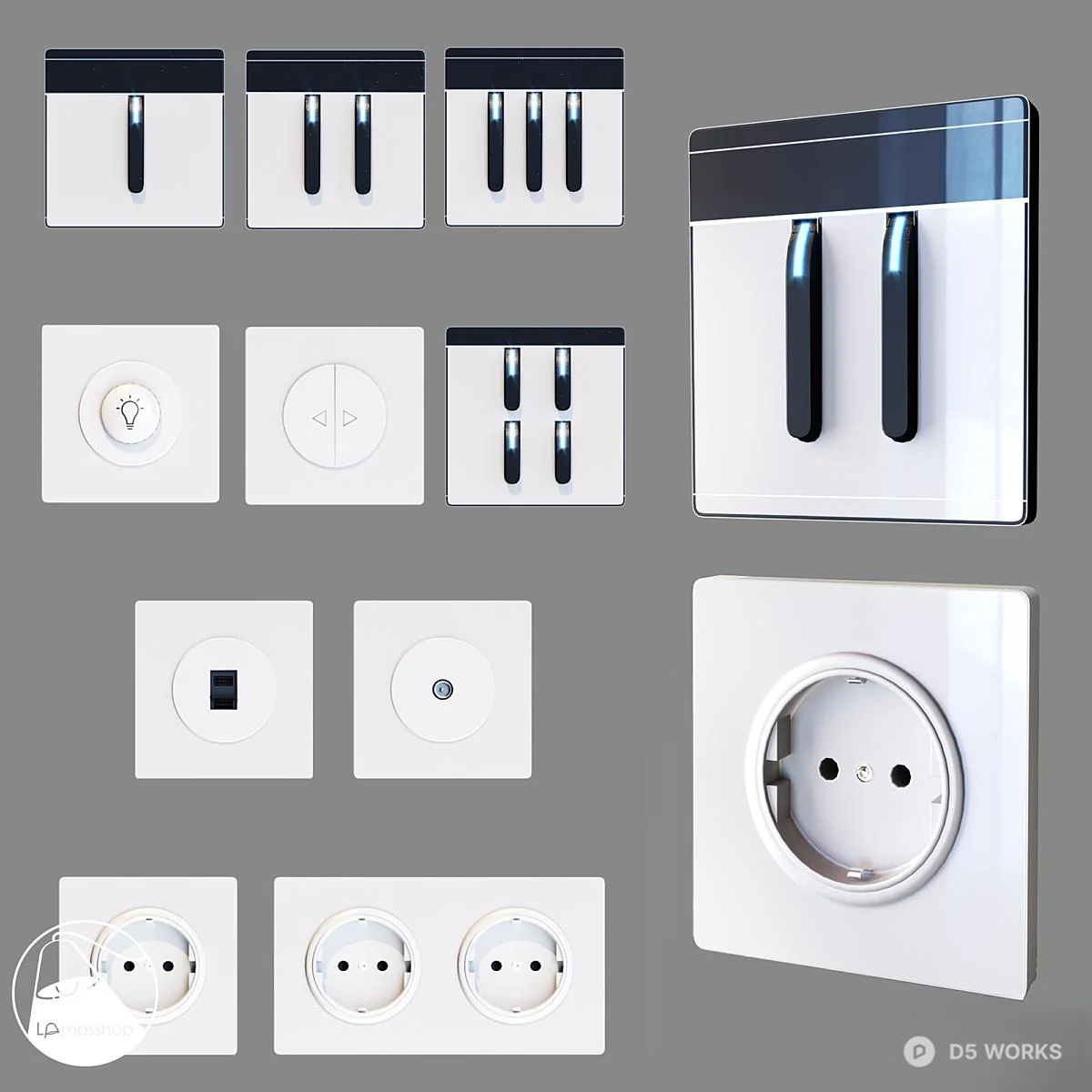 Modern Glass Panel Switch Set 3d model thumbnail 3