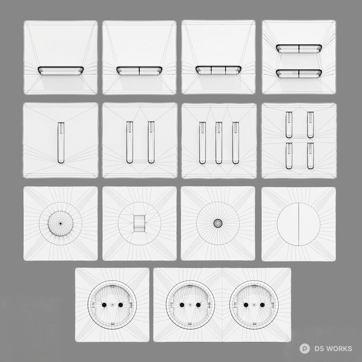Modern Glass Panel Switch Set 3d model thumbnail 4