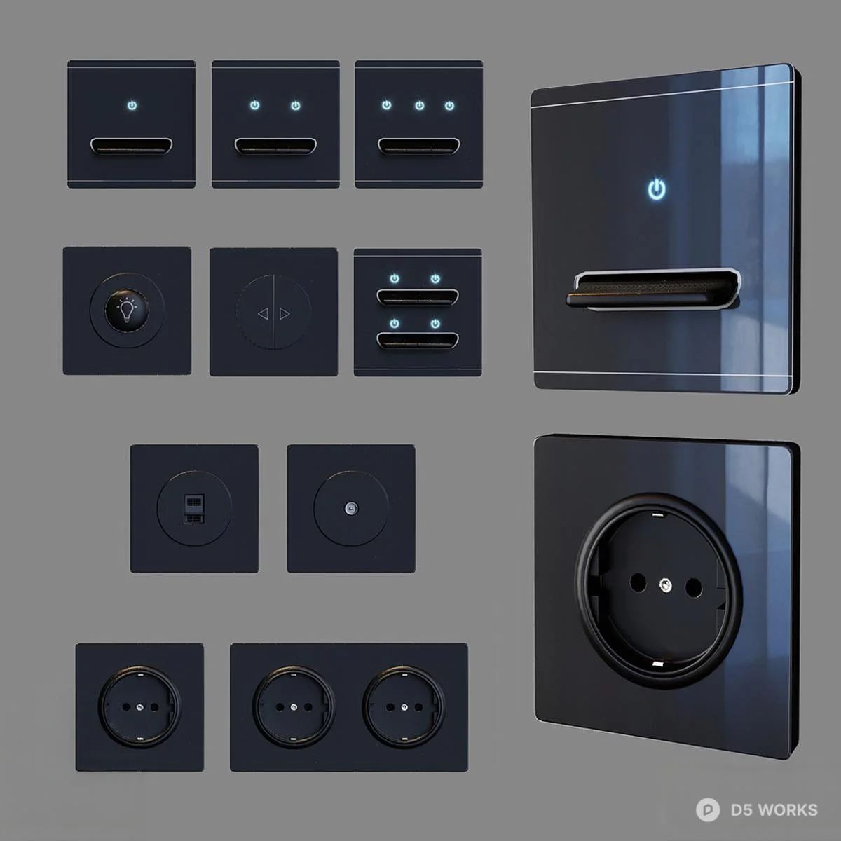Modern Glass Panel Switch Set 3d model thumbnail 2