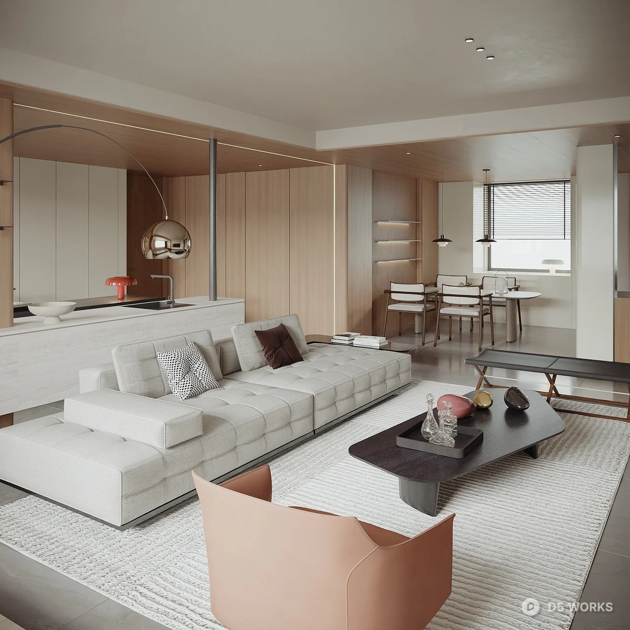 Minimalist Open Plan Living Dining Space 3d model - Image 1