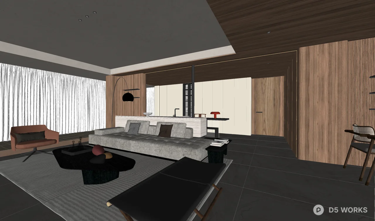 Minimalist Open Plan Living Dining Space 3d model thumbnail 2