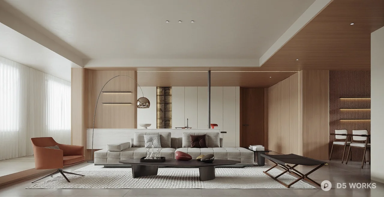 Minimalist Open Plan Living Dining Space 3d model thumbnail 3