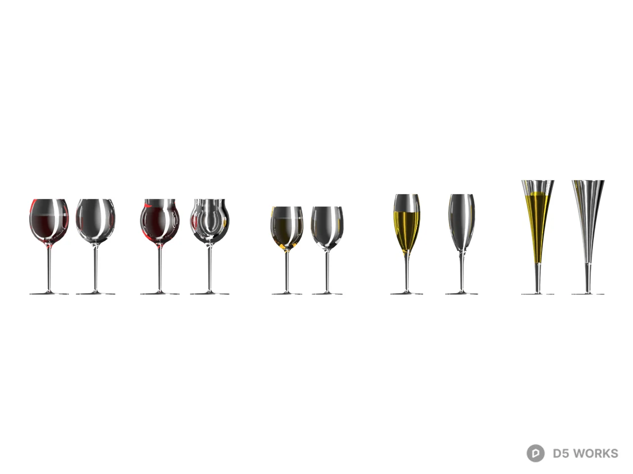 Elegant Wine Glasses Set 3d model thumbnail 2