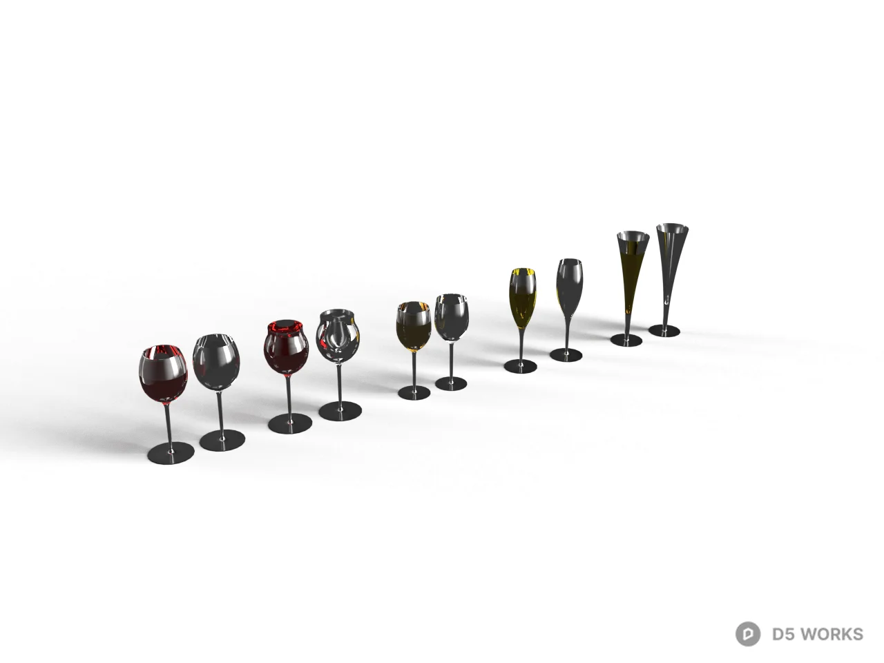 Elegant Wine Glasses Set 3d model - Image 1