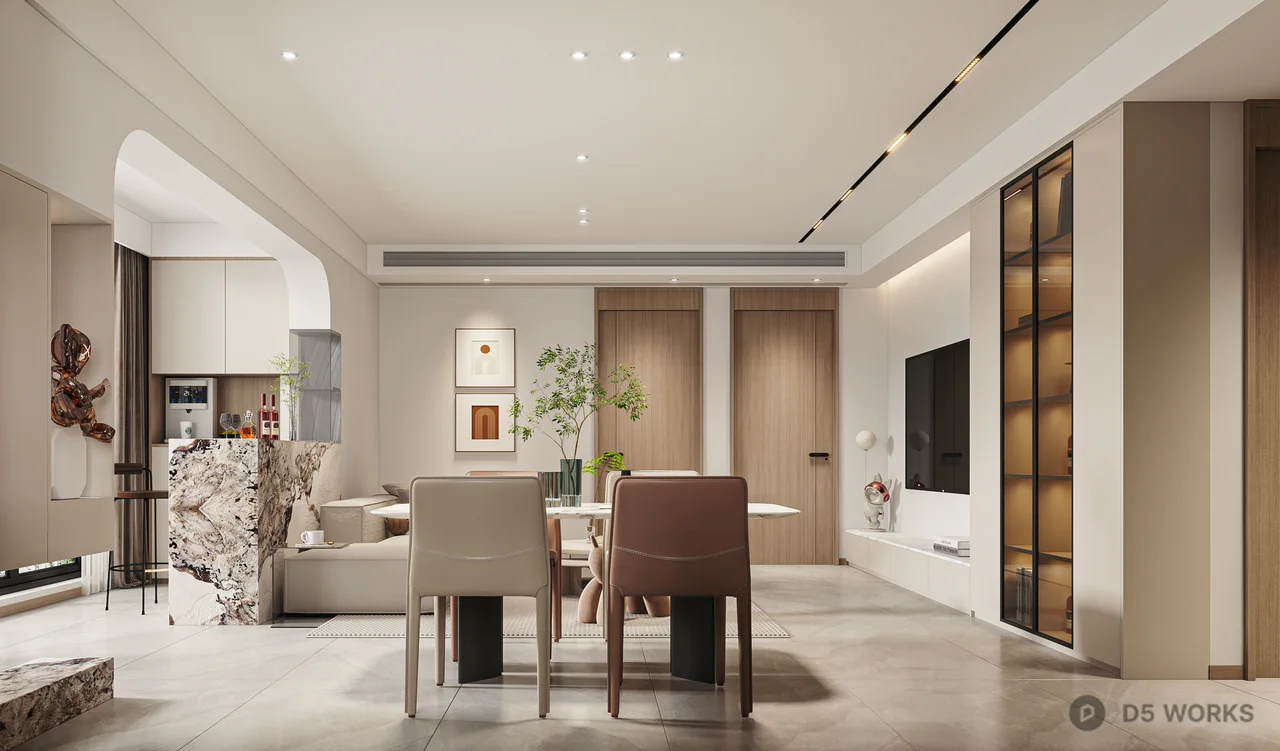Modern Minimalist Living Dining Space With Large Window View 3d model thumbnail 2