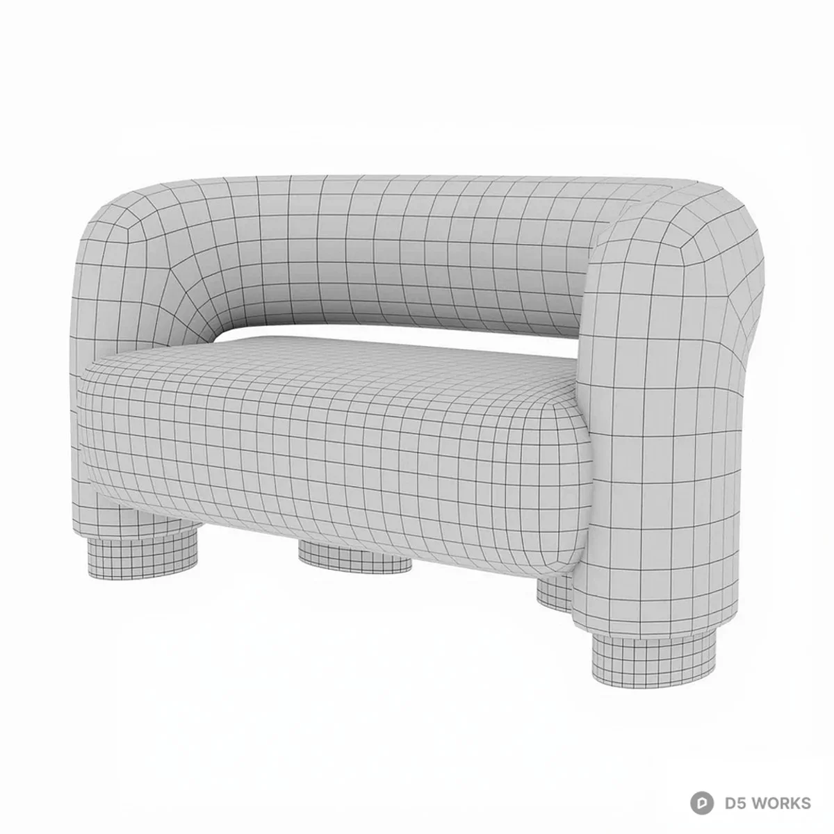 Bouclé Fabric Three-Seater Sofa With Wooden Legs 3d model thumbnail 5