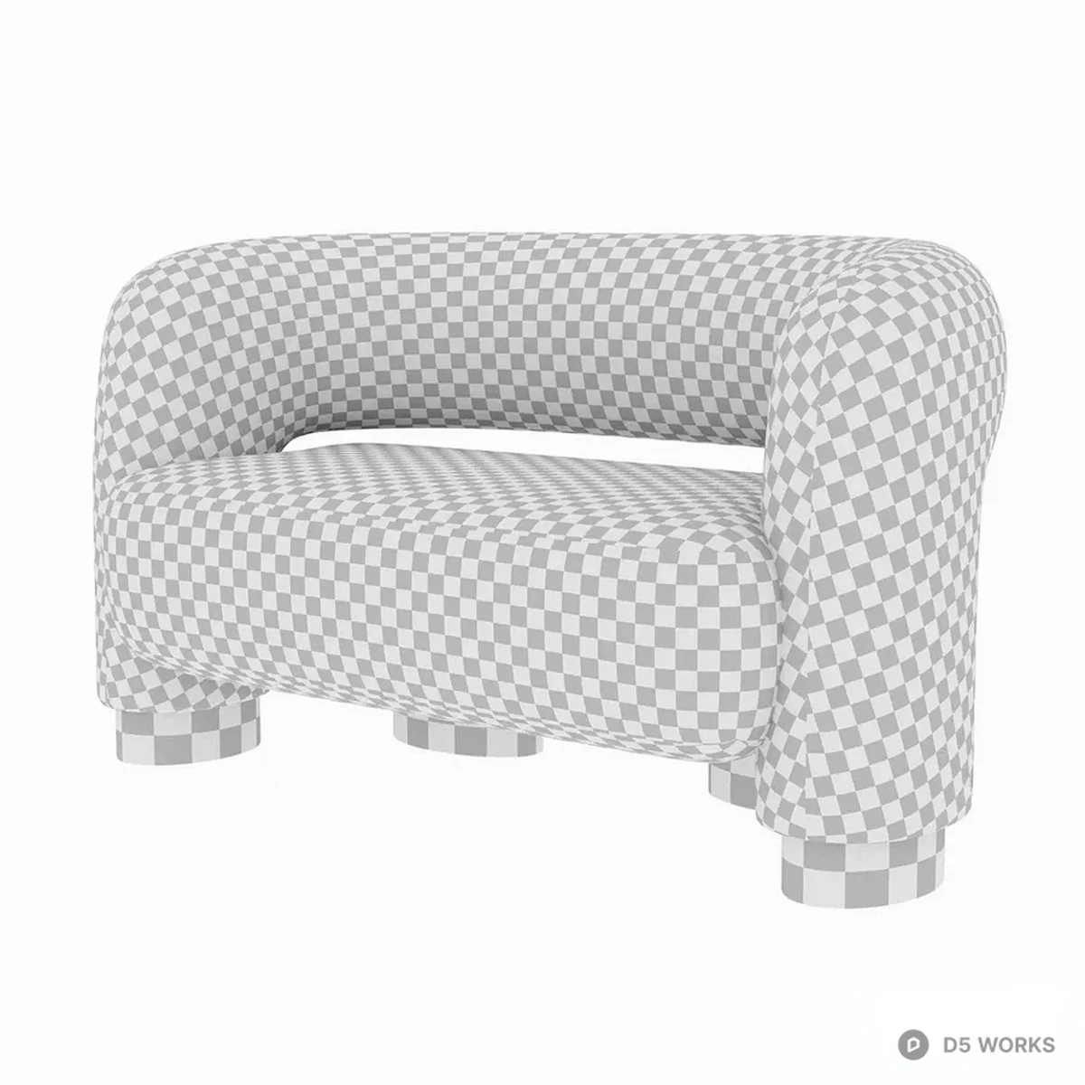 Bouclé Fabric Three-Seater Sofa With Wooden Legs 3d model thumbnail 6