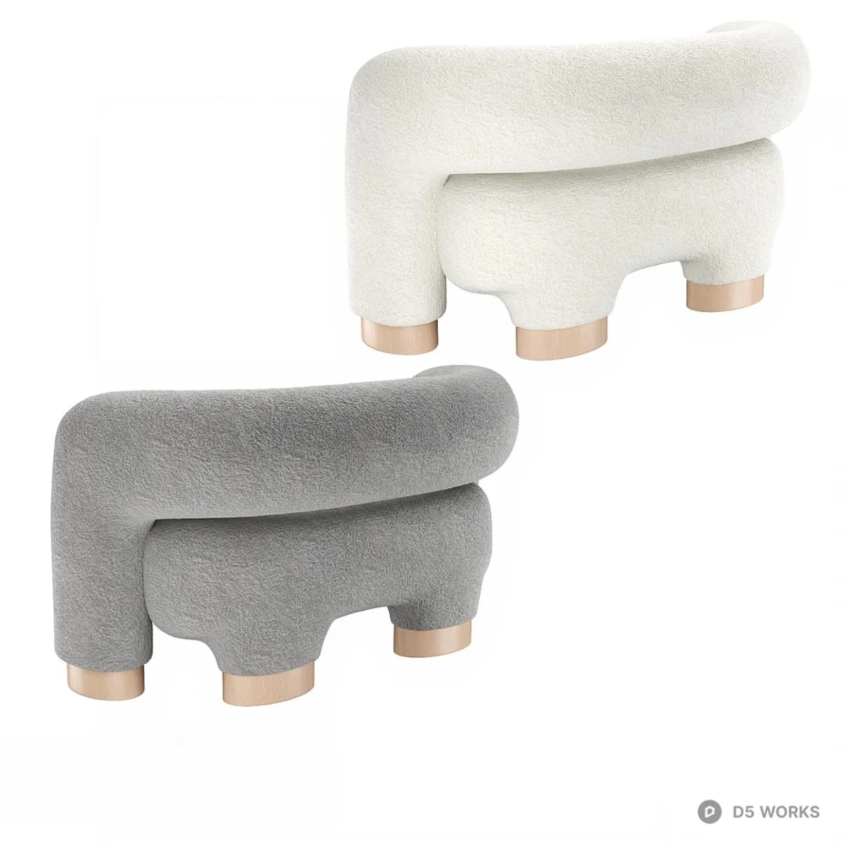 Bouclé Fabric Three-Seater Sofa With Wooden Legs 3d model thumbnail 4