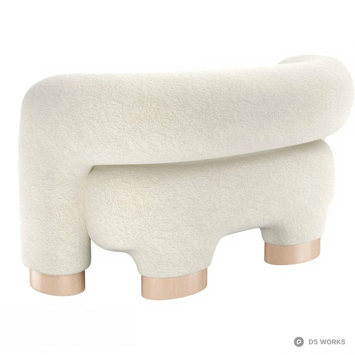 Bouclé Fabric Three-Seater Sofa With Wooden Legs 3d model thumbnail 2