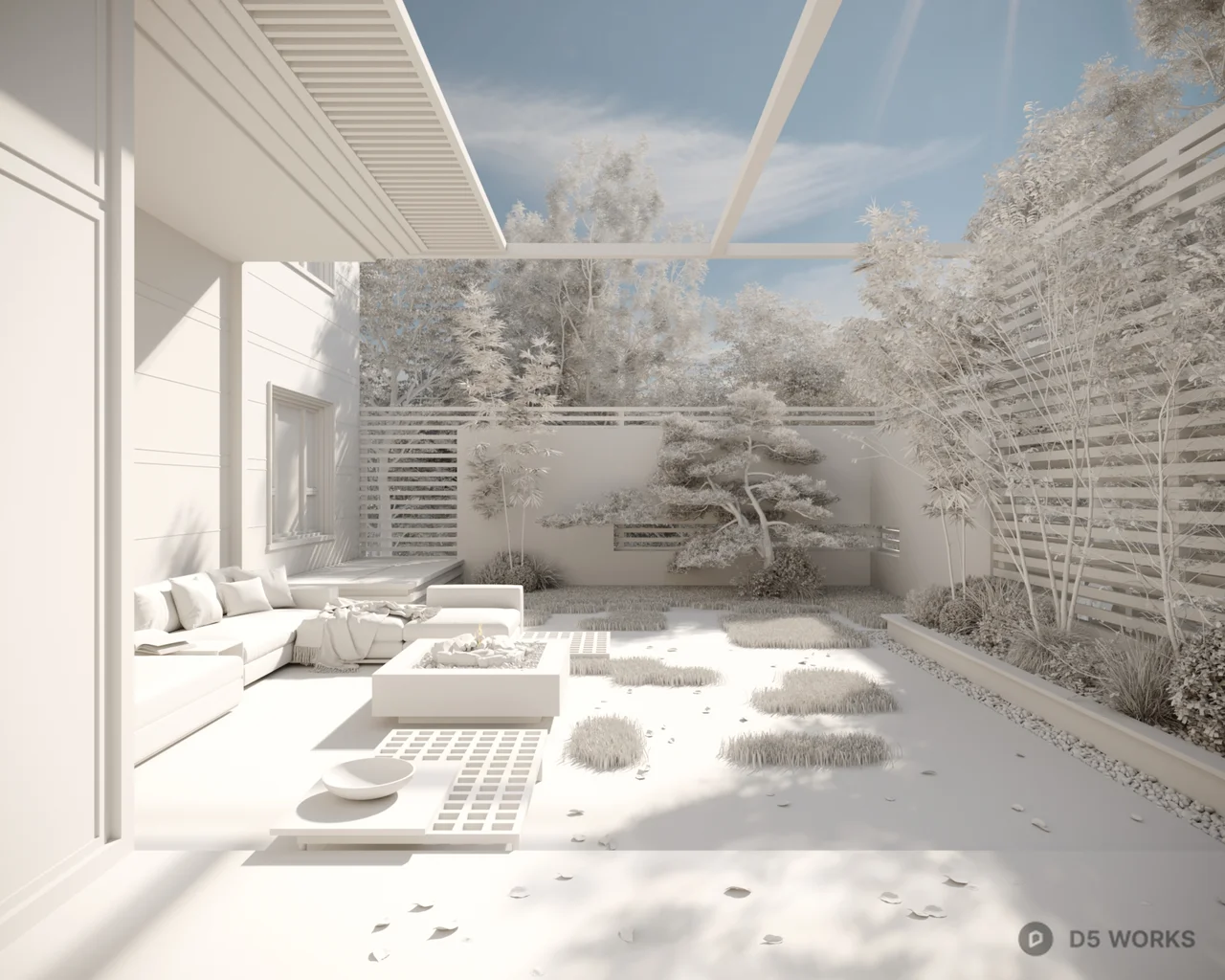 Modern Courtyard Garden with Minimalist Design 3d model thumbnail 2