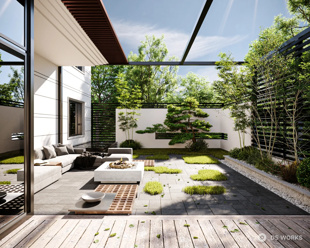 Modern Courtyard Garden with Minimalist Design 3d model - Image 1
