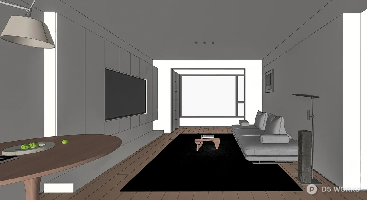 Minimalist Open Plan Living Dining Space 3d model thumbnail 3