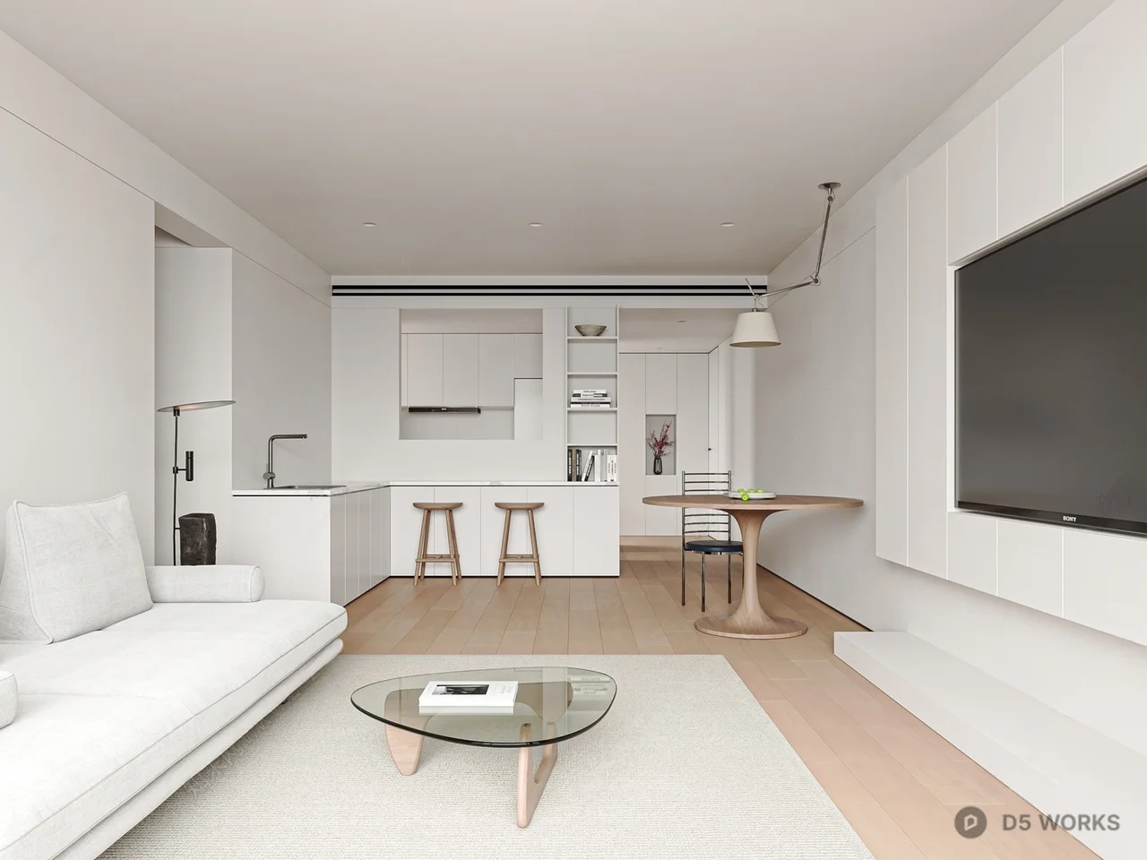 Minimalist Open Plan Living Dining Space 3d model - Image 1