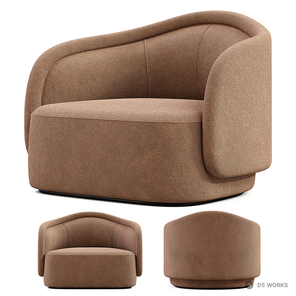 Curved Upholstered Single Sofa 3d model - Image 1