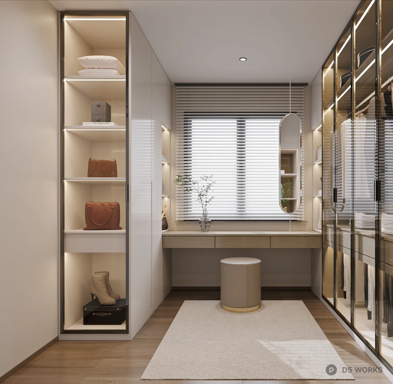 Minimalist Walk In Closet With Integrated Vanity And Lighting 3d model - Image 1