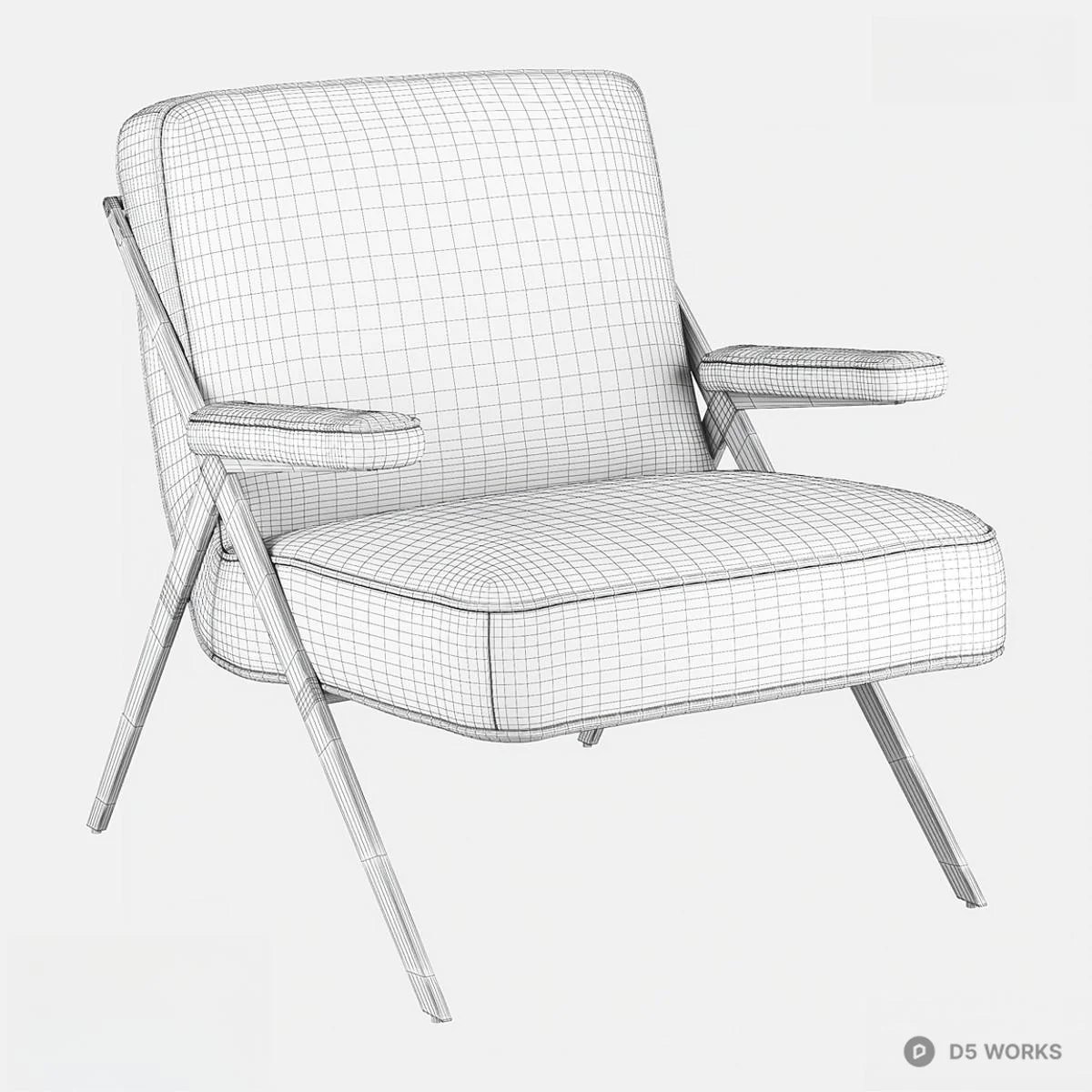 Brass Frame Upholstered Armchair 3d model thumbnail 2