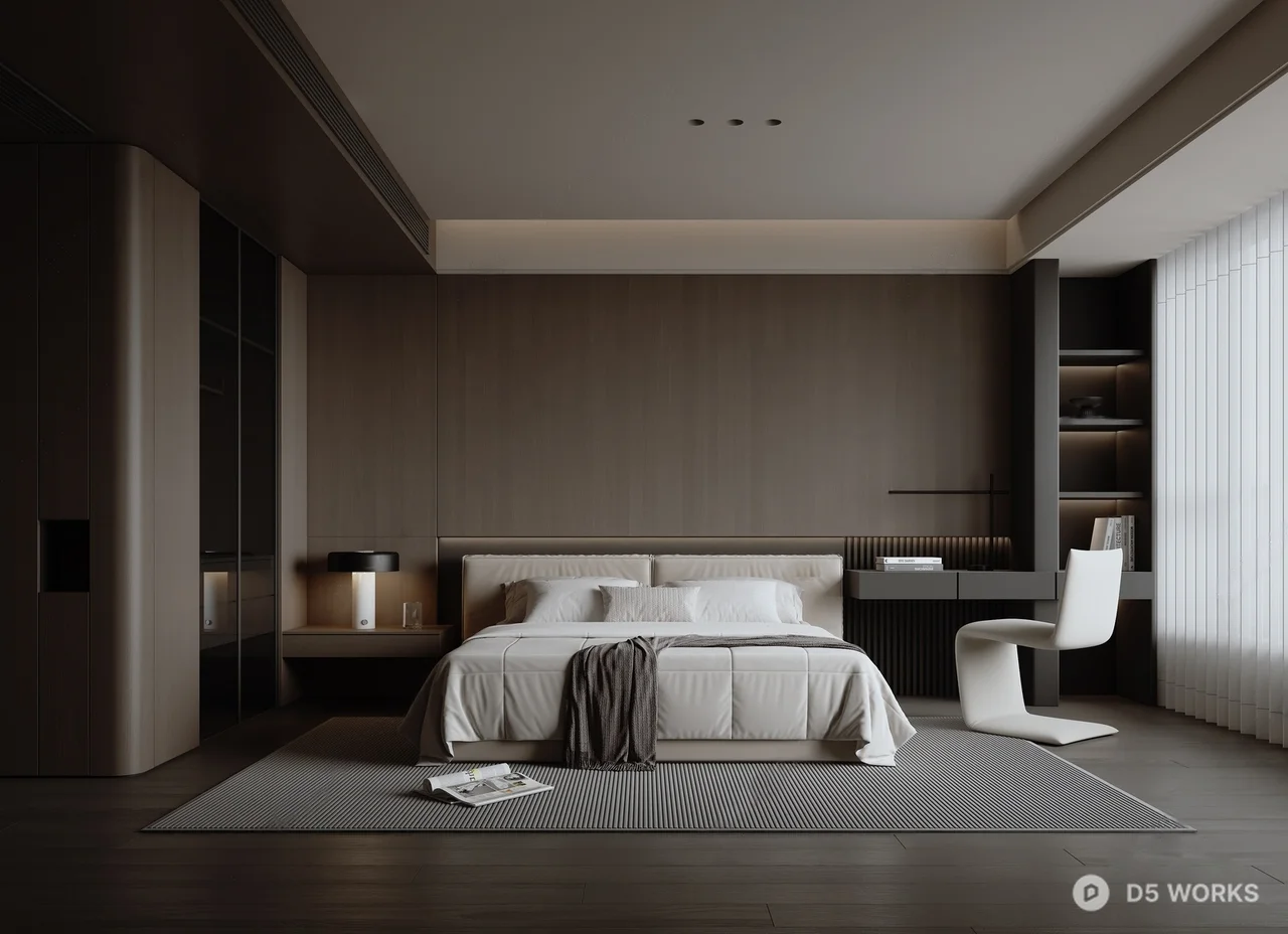 Minimalist Modern Bedroom with Integrated Storage 3d model - Image 1