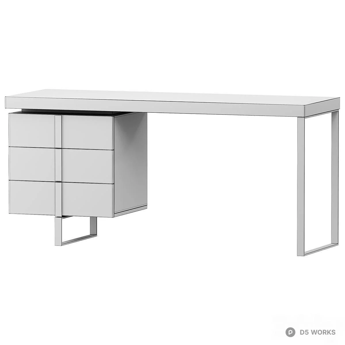 Minimalist Modern Desk With Storage 3d model thumbnail 2