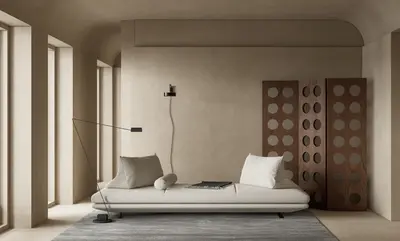 Minimalist Living Room with Daybed and Geometric Panels 3d model