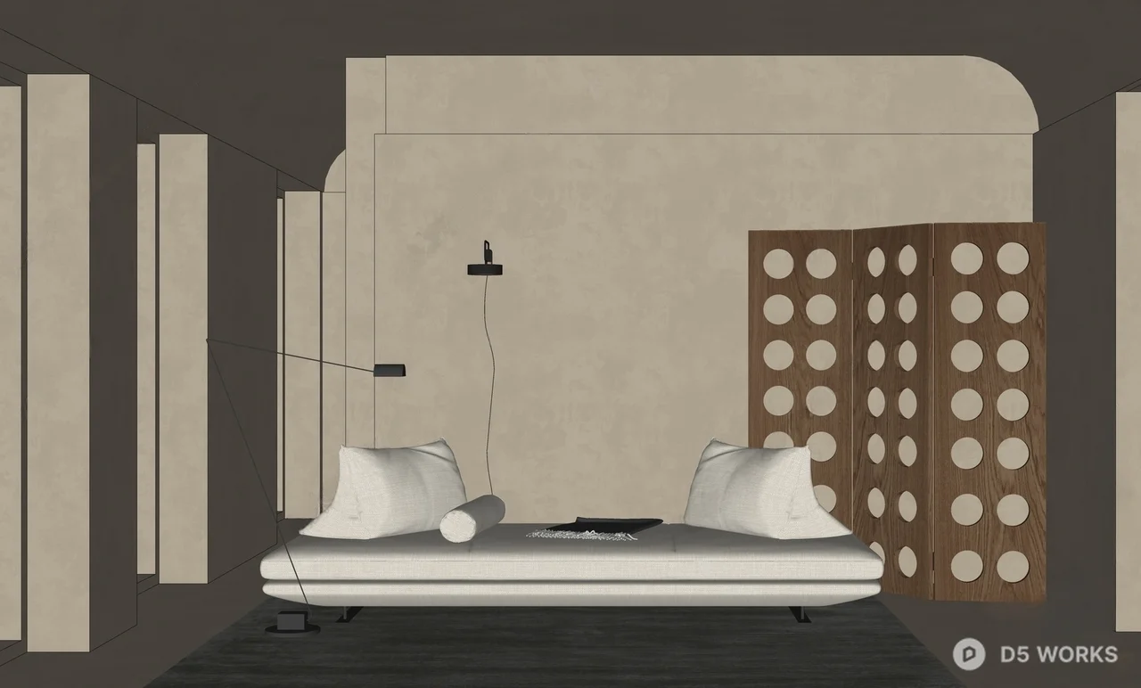 Minimalist Living Room with Daybed and Geometric Panels 3d model thumbnail 2