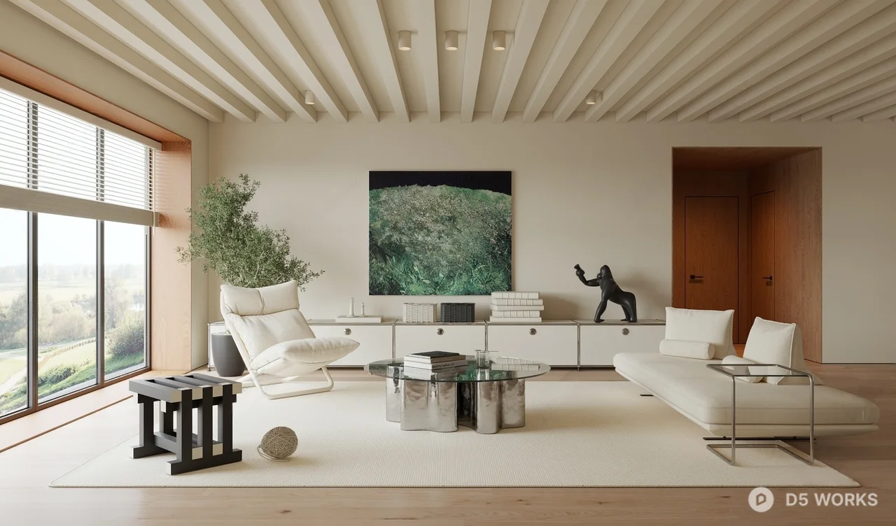 Minimalist Living Room with Natural Light 3d model - Image 1
