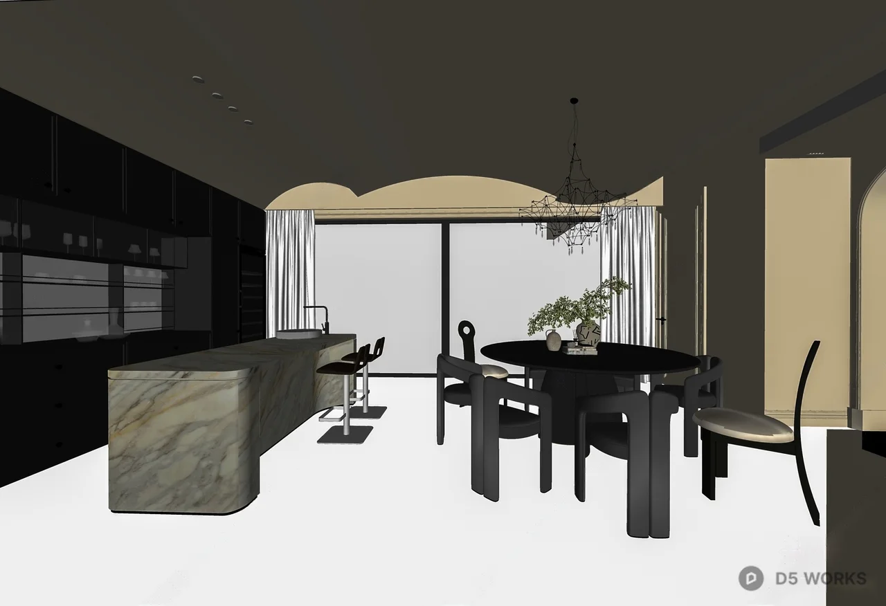 Modern Minimalist Open Dining And Kitchen Space 3D Model