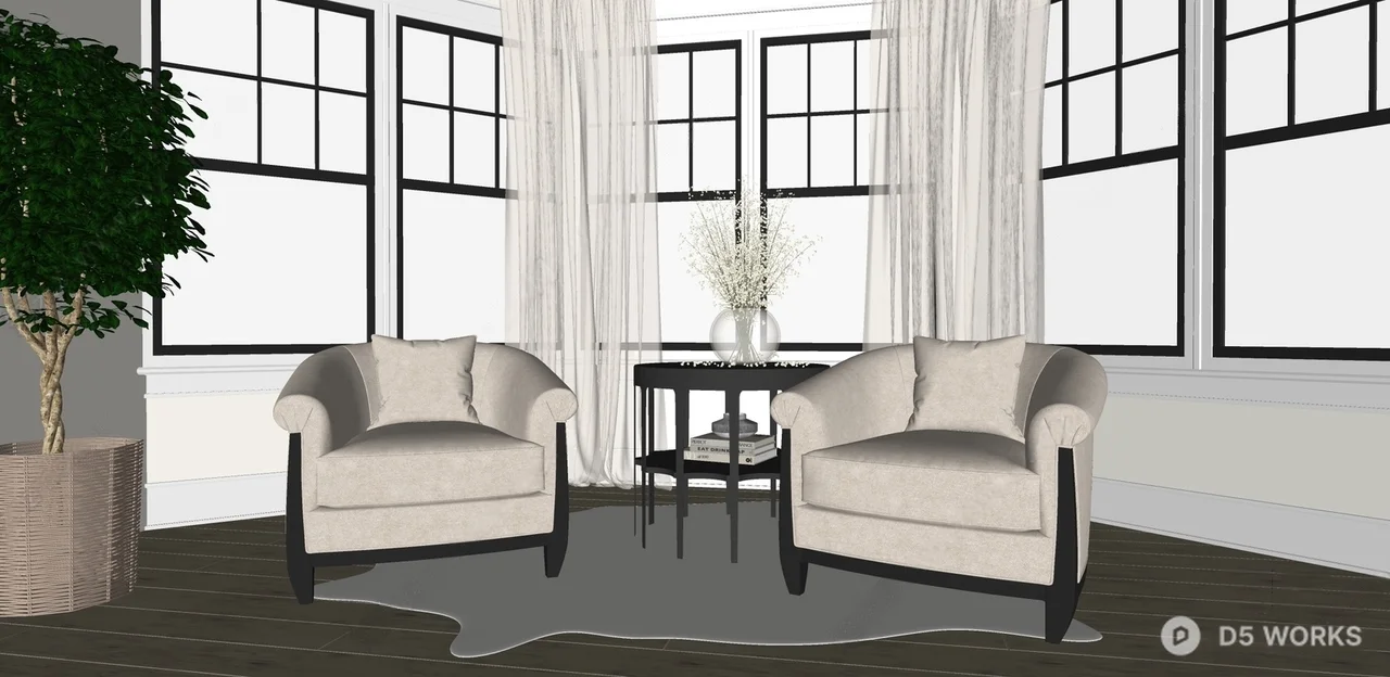 Minimalist Living Room with Armchairs and Sheer Curtains 3d model thumbnail 2