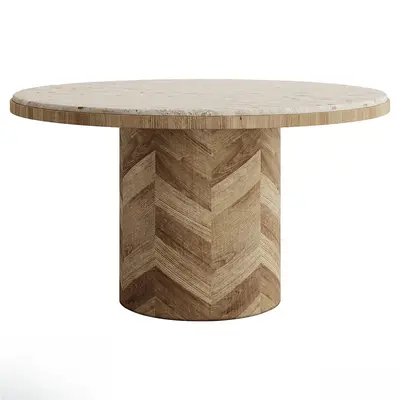 Chevron Pattern Wood Base Marble Top Dining Table 3d model
