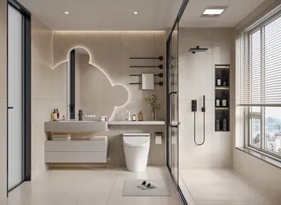 Minimalist Modern Bathroom With Cloud-shaped Backlight 3d model
