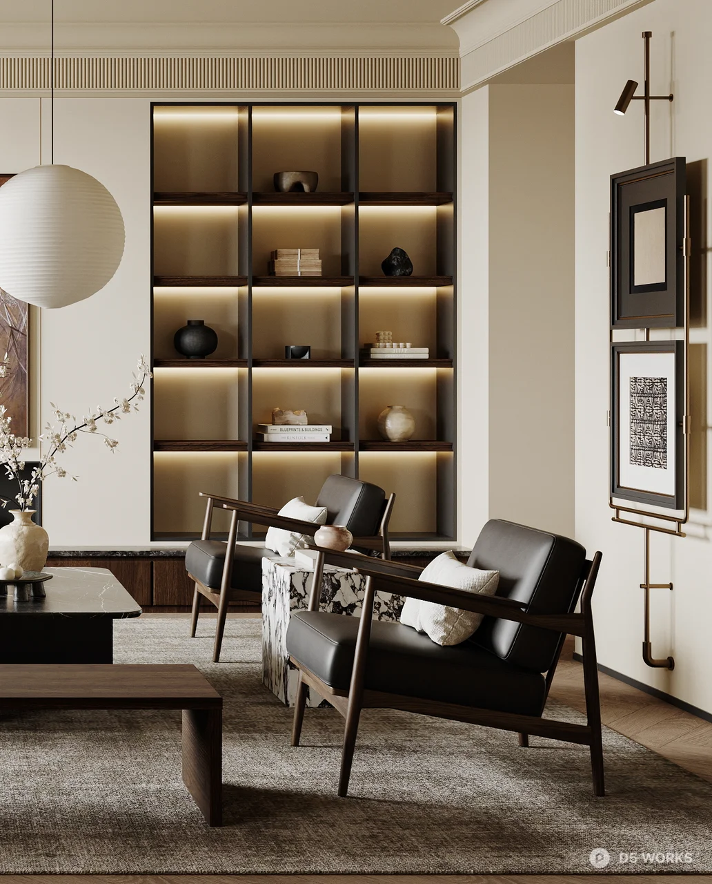 Minimalist Living Room with Art Wall and Ambient Lighting 3d model thumbnail 3