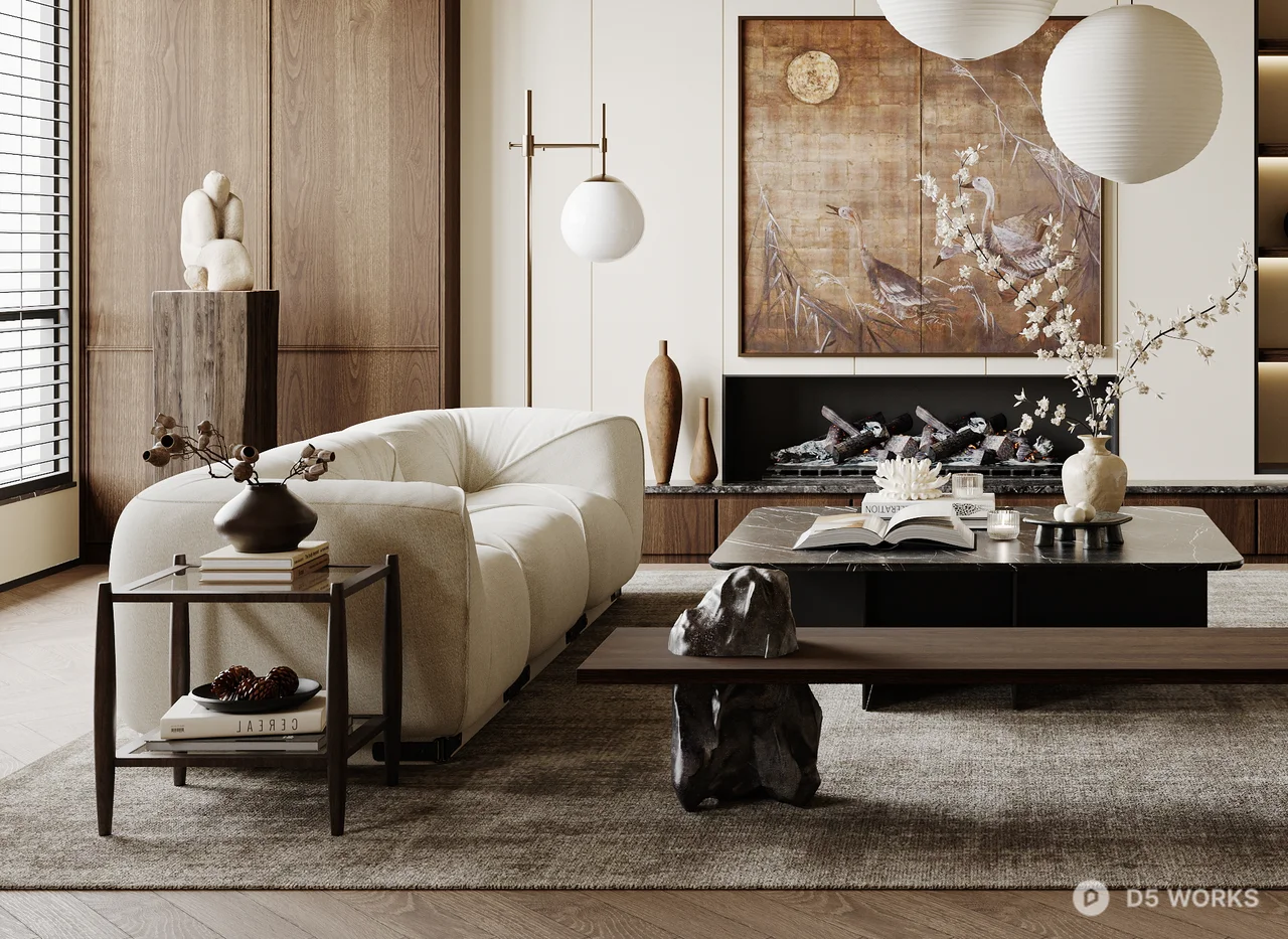 Minimalist Living Room with Art Wall and Ambient Lighting 3d model thumbnail 4