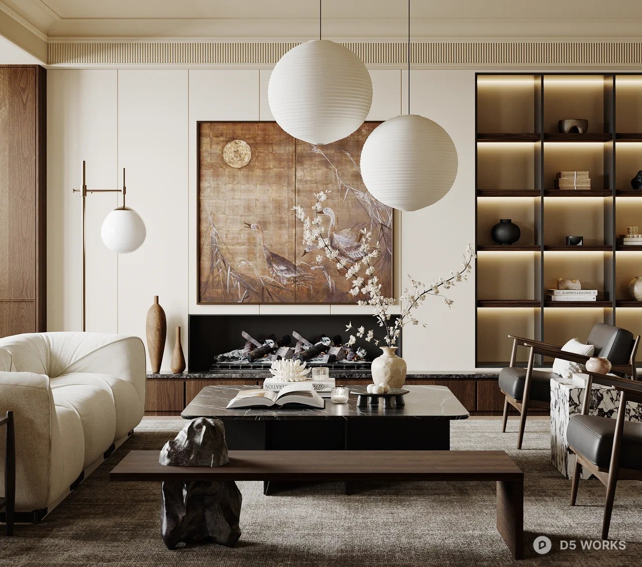 Minimalist Living Room with Art Wall and Ambient Lighting 3d model thumbnail 2
